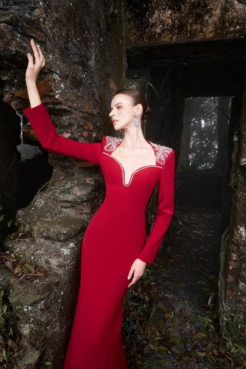 Shoulder Crystal-Embellished Straight Dress